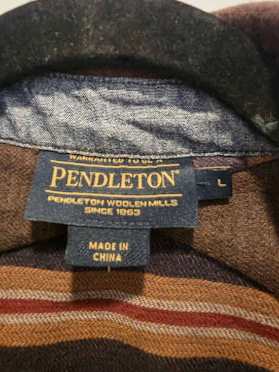 Pendleton Brown Striped Button-Up Shirt Jacket - Picture 3 of 4